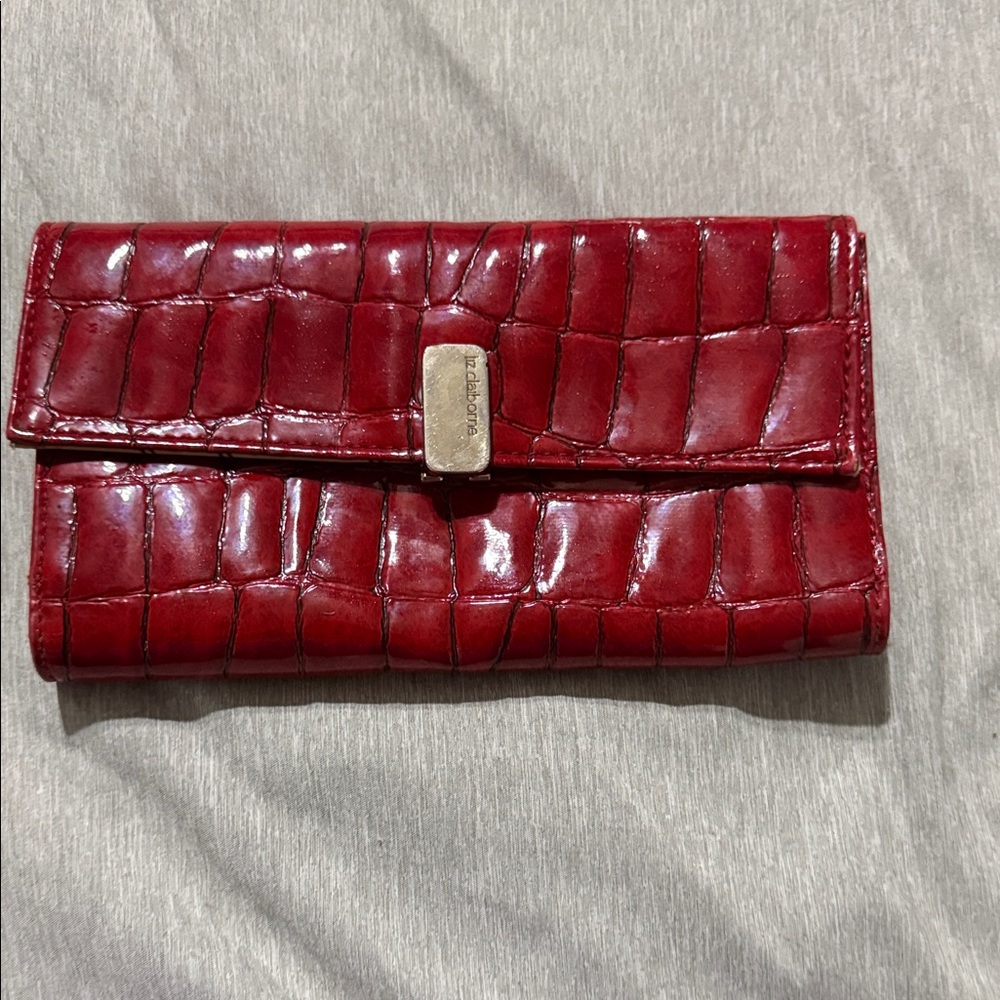 Red Croc-Embossed Leather Wallet - Unknown Brand